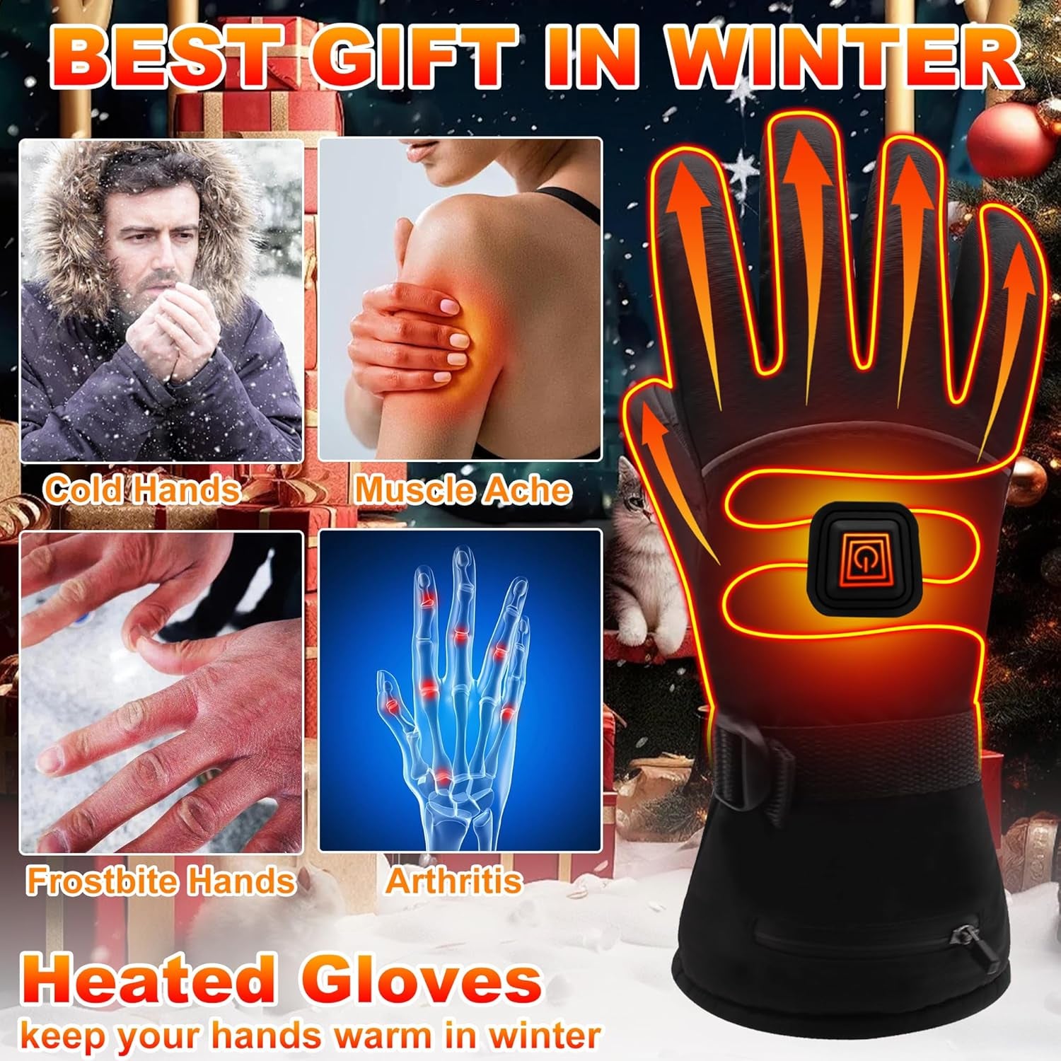 Electric Rechargeable Battery Thermal Gloves for Men Women, 7.4V Touchscreen Waterproof Windproof Heated Gloves for Hiking Skiing, Outdoor Indoor Portable Battery Hand Warmer