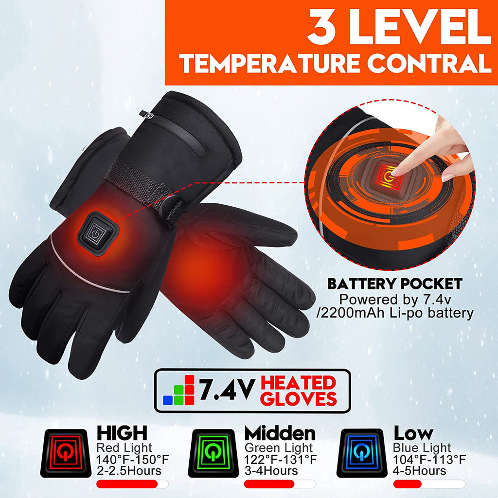 Electric Rechargeable Battery Thermal Gloves for Men Women, 7.4V Touchscreen Waterproof Windproof Heated Gloves for Hiking Skiing, Outdoor Indoor Portable Battery Hand Warmer